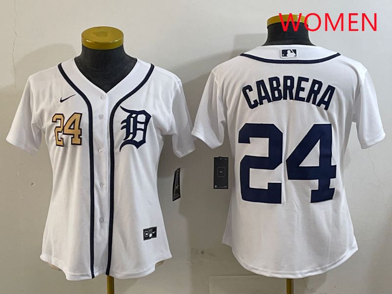 Women Detroit Tigers 24 Cabrera White Game 2025 Nike MLB Jersey style 2